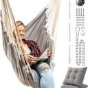 Hanging Hammock Chair Swing  Hanging Chair Outdoor & Indoor - Hammock Swing Chair  Quick & Easy Setup with Hardware Kit  Durable & Spacious Full Body Support with 2 Plush Cushions  Holds 440 Lbs
