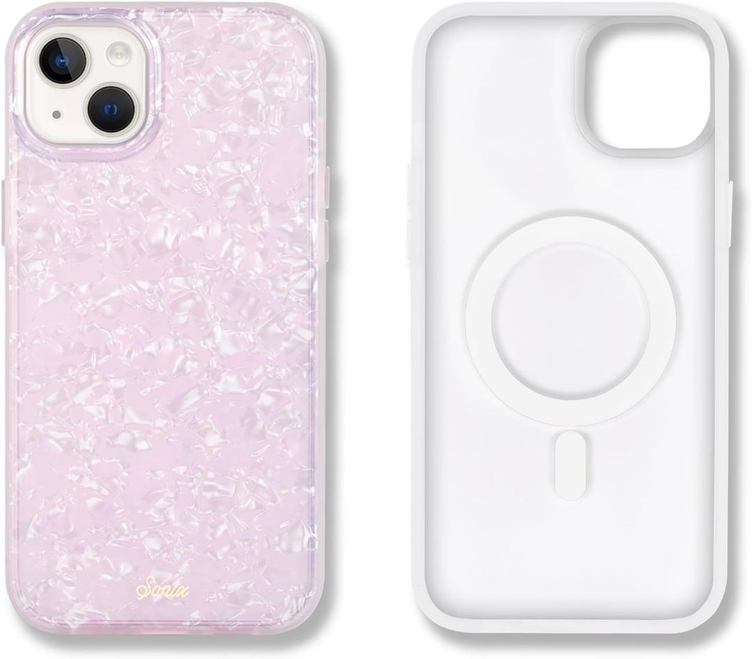 Sonix Case for iPhone 15 Plus, iPhone 14 Plus | Compatible with MagSafe | 10ft Drop Tested | Pink Pearl Tort Marble