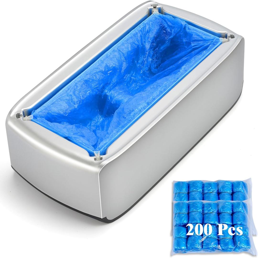LYSHIYI Shoe Covers Machine Automatic Shoe Cover Dispenser with 200pcs Disposable Plastic Shoe Cover for Home, Office, Supermarket, Factory, Hospital (Silver)