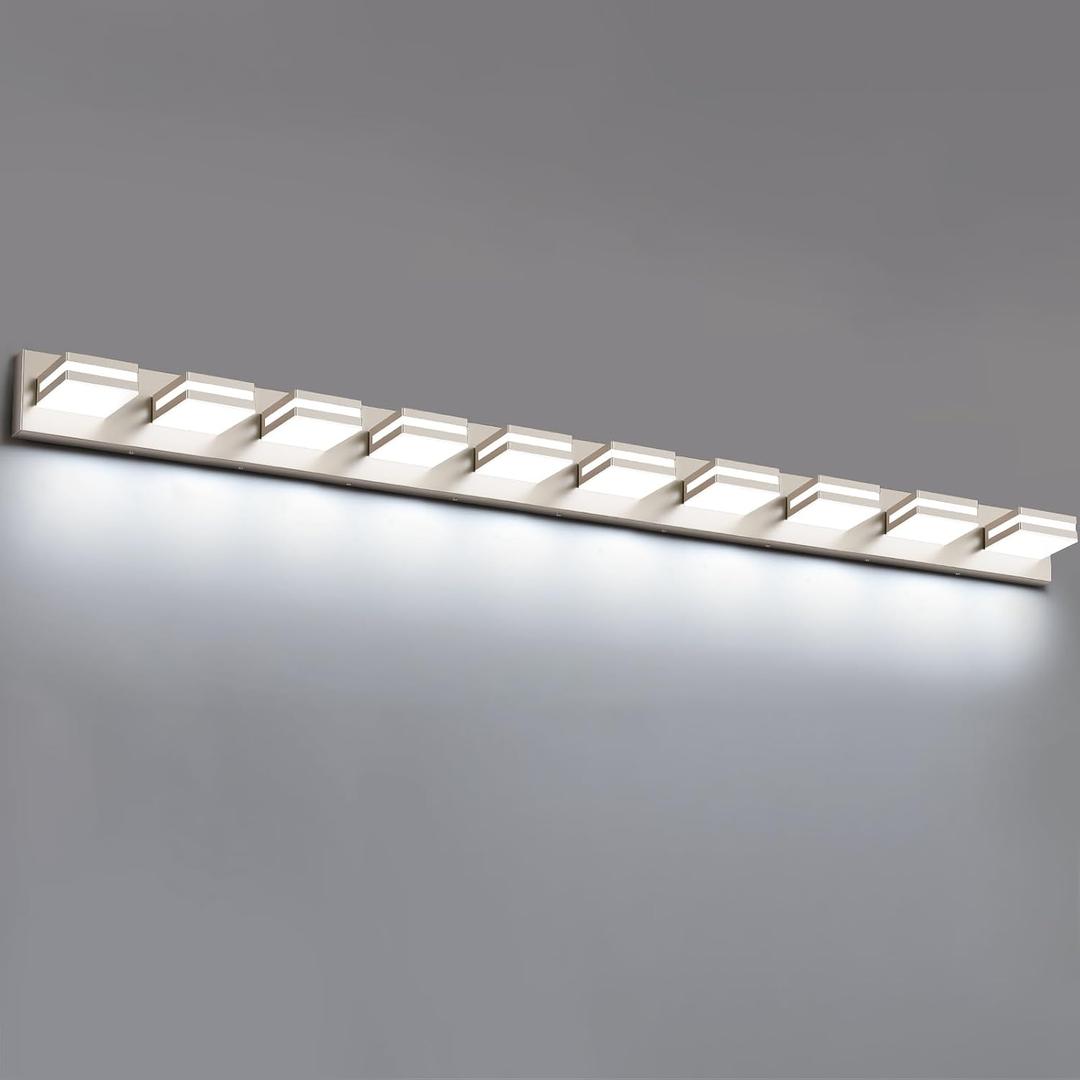 Bathroom Lights Fixtures Over Mirror, 360°Rotate Modern LED Vanity Lights for Bathroom, 80W Dimmable & High CRI Acrylic Wall Lighting, No Assembly Required (Brushed Nickel, 10-Light, 54 Inch)