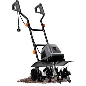 18 Inch 15 Amp Electric Tiller Cultivator, 24 Steel Tines for Gardening, Corded & High Power Garden Roto Tiller, 8.7'' Tilling Depth, 4-Adjustable Wheels, Foldable Handle, for Lawn Yard, Gray