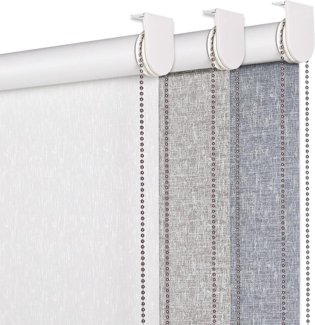 Persilux 100% Blackout Roller Shades Blinds for Windows Striped Jacquard (72" H x 33" W, White) Thermal Insulated Fabric UV Protection Privacy Window Blinds for Home Office, Easy to Install