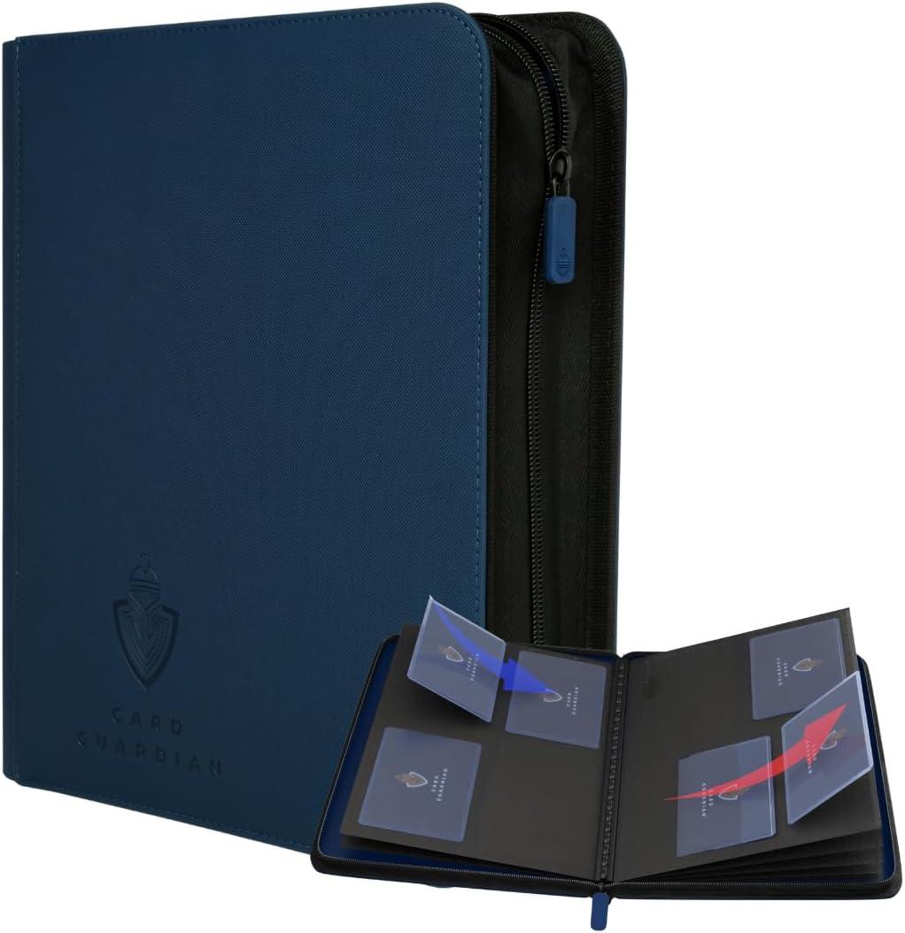Card Guardian - Toploader 4 Pocket Premium Binder with Zipper for 160 Cards - Side Loaded Pockets - Compatible with Sports and Trading Cards TCG (Blue)