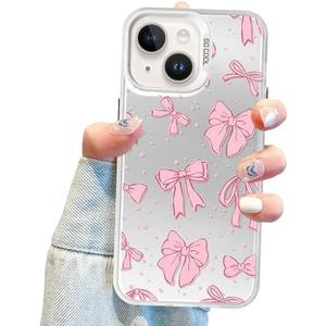SET OF 2, Jusy Coquette Bow Phone Case for iPhone 14 Plus, Cute Pink Ribbon Bow Aesthetic Case for Women Girls - Pink; Jusy Compatible with iPhone 14 Plus Bow Phone Case, Cute Clear Ribbon Bowknot Pattern Aesthetic Soft TPU Transparent Cases Protecti