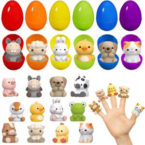 Letapapa Prefilled Easter Eggs with Animal Finger Puppets for Easter Basket Stuffers Fillers, Easter Party Favors for Kids Toddlers, Easter Eggs Hunt, School Classroom Rewards Supplies, 12 Pack