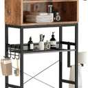 AWQM Over The Toilet Storage Cabinet, Bathroom Cabinet Organizer with Adjustable Shelf, Freestanding Space Saver Toilet Stands with Door, Paper Hook, Multifunctional Bathroom Toilet Rack, Rustic Brown