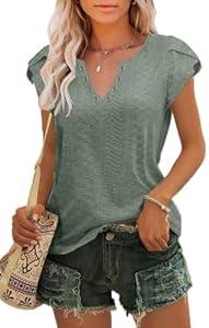 Women's T Shirts Plain Summer Tees Short Sleeve Casual Tops with Fretwork, XXL