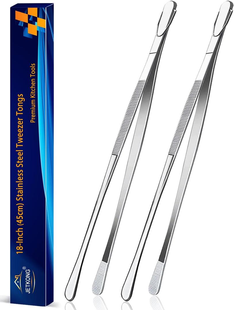 JETKONG 18 Inch (45cm) Extra Long Barbecue Tongs, Heavy Duty Giant Tweezer Tongs for Grilling and BBQ, Set of 2 (Round Tips)