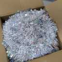 5FT Pop up Christmas Tree for Indoor Decoration Pre-lit Mini Christmas Tree with 60 Lights, Silver White Artificial Pencil Tree Collapsible Tinsel Lighted up Christmas Tree with Snowflake Glitter