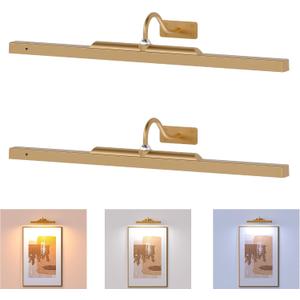 Art Light for Wall Picture, 6000mAh Rechargeable Wireless Wall Sconce,Battery Operated Remote Dimmable Lighting for Hallway Sconce(24 in, Antique Gold)