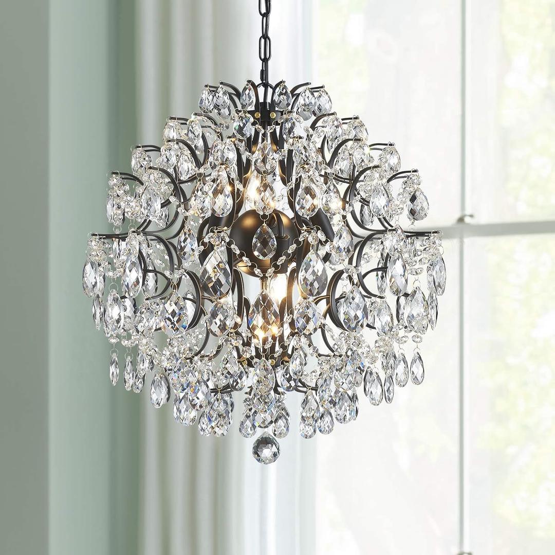 Bestier Modern Pendant Black Chandelier Crystal Raindrop Lighting Ceiling Light Fixture Lamp for Dining Room Bathroom Bedroom Livingroom 6 E12 Bulbs Required D19 in x H21 in