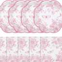 NatNarr 50 Pcs Pink Floral Plates and Napkins, Pink and White Party Supplies Include Scalloped Floral Dessert Plates and Disposable Tolie Napkins for Easter, Baby Bridal Shower, Wedding, Mothers Day