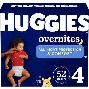 Huggies Overnight Diapers Size 4 (22-37 lbs), 52 Ct, Huggies Overnites Nighttime Baby Diapers