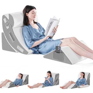 Yojoker 4PCS Orthopedic Bed Wedge Pillow Set for Sleeping, Post Surgery Foam Pillow for Body, Back and Leg Pain Relief, Triangle Adjustable Support Pillow - Acid Reflux, Anti Snoring & GERD Sleeping (White)