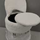 GREENSTELL Small Vanity Stool Chair with Storage and Folding Back, 13" x 13" x 17.7" Faux Fur Soft Ottoman for Teenager, 4 Metal Legs with Anti-Slip Feet, Furry Padded Seat for Makeup, Bedroom, White