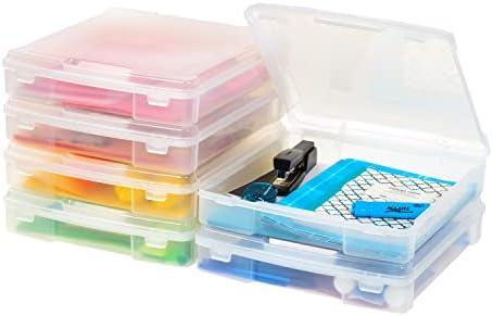 IRIS USA Fits 12" x 12" Paper, 5-Pack Thick Portable Plastic Scrapbook Paper Storage Cases Organizers with Built-in Handle for Art Craft Supplies Yarn File Documents Toys, Rounded Corner - Clear