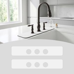 2PCS Faucet Mat for Bathroom Sink 3 Holes: 24Lx4.5W White Splash Guard Fits 8 Inch Widespread Farmhouse Vintage Bridge Kitchen Vanity Faucet - Customizable Counter Protector for Irregular Sink