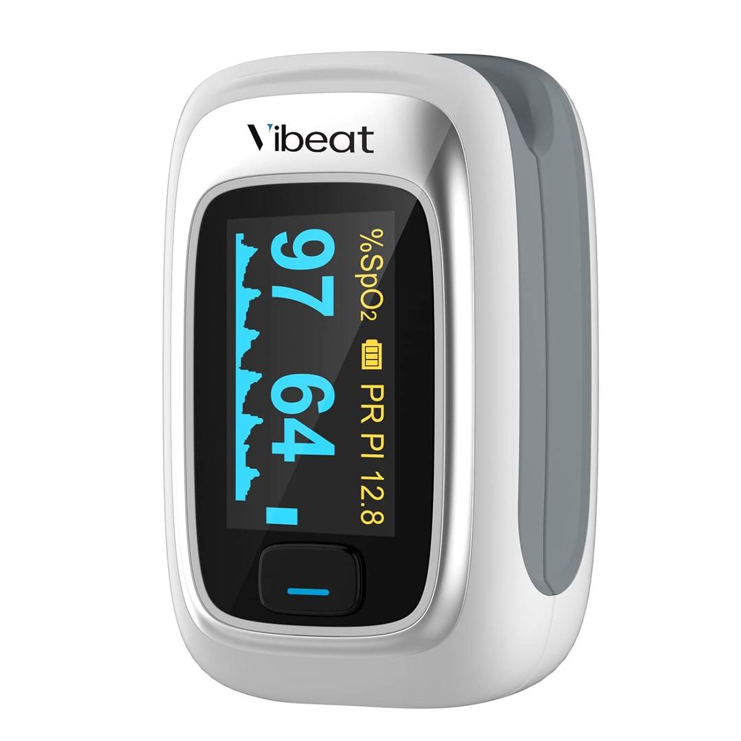 Vibeat Fingertip Pulse Oximeter, Blood Oxygen Saturation Monitor| O2 Meter, Portable SPO2 & Pulse Rate Monitor, Batteries and Lanyard Included (White)
