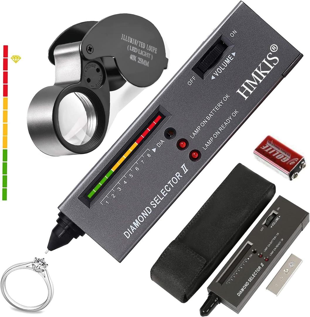 Diamond Tester, Jewelry Diamond Tester Pen  40X Mini LED Magnifying, Diamond Selector for Novice, Thermal Conductivity Meter