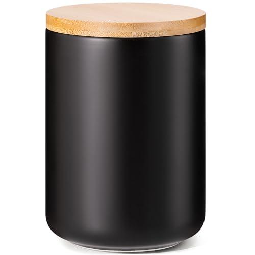 Yangbaga Black Canisters for Kitchen-Kitchen Canisters for Countertop with Airtight Wood Lids/Spoons/Stickers,Ceramic Kitchen Storage Containers for Large Flour,Suger,Coffee（32 OZ