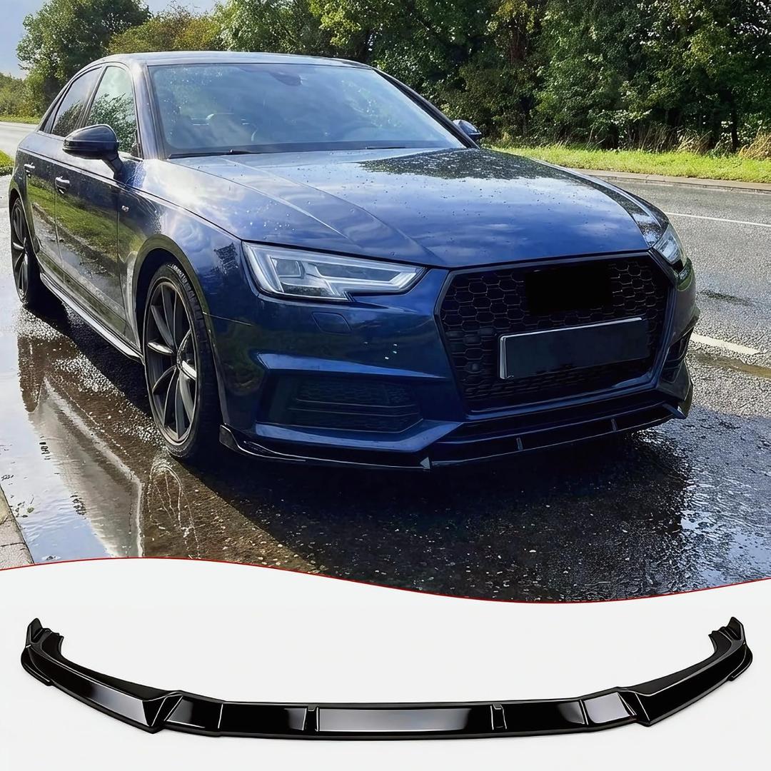 STSEV01 Front Bumper Lip Splitter Spoiler Fit for Audi A4 S Line/ S4 B9 2017 2018 2019 (S Line Sedan Only), 3pcs Air Dam Chin Body Kit Underbody Lip Accessories Gloss Black
