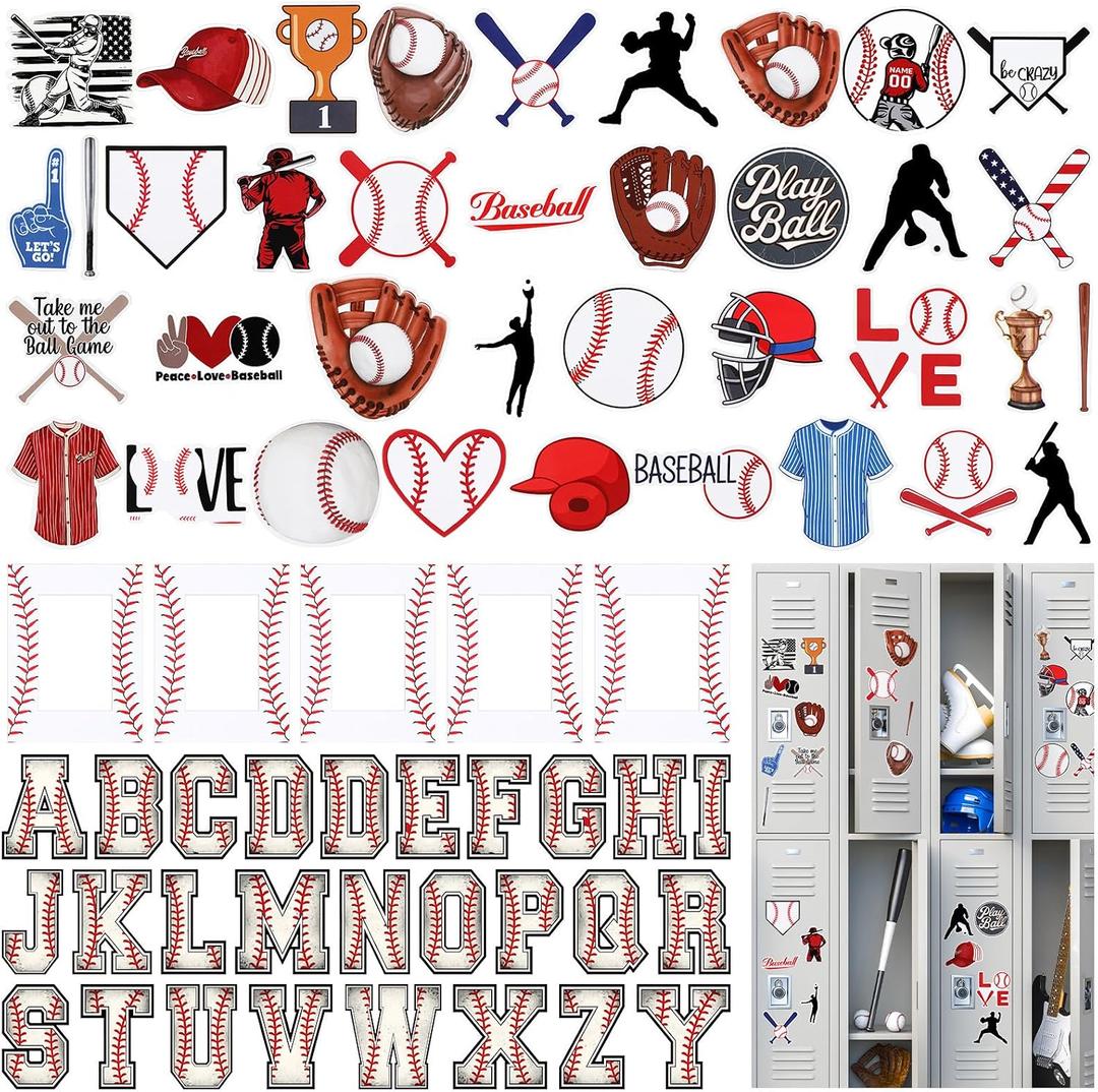 Relaxweex 68 Pcs Sports Magnet Decoration Magnetic Stickers for Locker Decorative Accessory for Fridge Computer Locker Stickers Sports Party Supplies Gift for Team Balls Lover (Baseball)