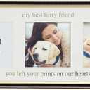 MIMOSA MOMENTS Pet Pawprint Brass-tone Plating Metal Photo Frame with Black Enamel and Clean-Touch Ink Pad included, Pet Keepsake and Decor Display (Triple Openings, Brass & Black)