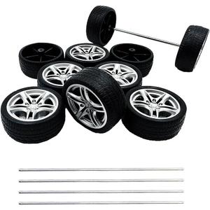 10PCS Toy Car Wheel 48mm Toy Car Rubber Tire Wheels with 5PCS Shaft Round Rod Axles for RC Car Truck Robot DIY Model Toy Parts