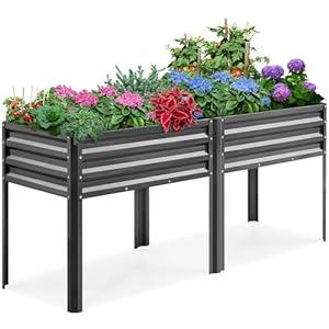 KING BIRD Raised Garden Bed with Legs Galvanized Large Elevated Planter Box for Backyard, Patio, Balcony, 600lb Capacity, Dark Grey 70.9x22.8x31.5 in
