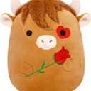 Highland Cow Plush,Valentines Day Heart Stuffed Animals Cow Plush with Embroidered Rose,Valentine Day Party Favors,Valentines Gifts for Him Her Girls Boys (Brown)