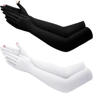 Jecery 2 Pairs UV Long Sun Gloves Women's Sunblock Driving Gloves Non Slip Full Finger Arm Sun Protective for Outdoor Sports (Black, White)