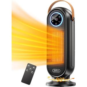 Space Heaters for Indoor Use, 16 Inch Portable Electric Heater for Office, 1500W Fast Heating Space Heater with Thermostat, 90Oscillation, 12H Timer, Remote, Safe, Ultra-quiet Room Heater for Bedroom (Display Screen, Black)