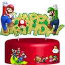 8 x Gold Glitter Mario Cake Topper, Happy Birthday Cake Toppers, Birthday Party and Movie Themed Party Supplies., 7.2 x 4 inches