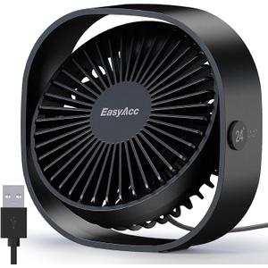 EasyAcc USB Small Desk Fan, Slumber Pod Fan [360Rotatable Head &Powerful ] 3 Speeds Portable Personal Table Travel Fan for Sleeping Desk Cruise Ship Dorm Bedroom Office Office (No Battery)