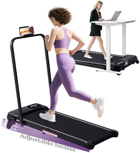 Portable Foldable Walking Pad with Handle Bar and Adjustable Incline, Under Desk Walking Pads Treadmill with Incline and Handles, 3.5HP Folding Electric Treadmills for Home Small, 0.6-7.6MPH, 350LBS