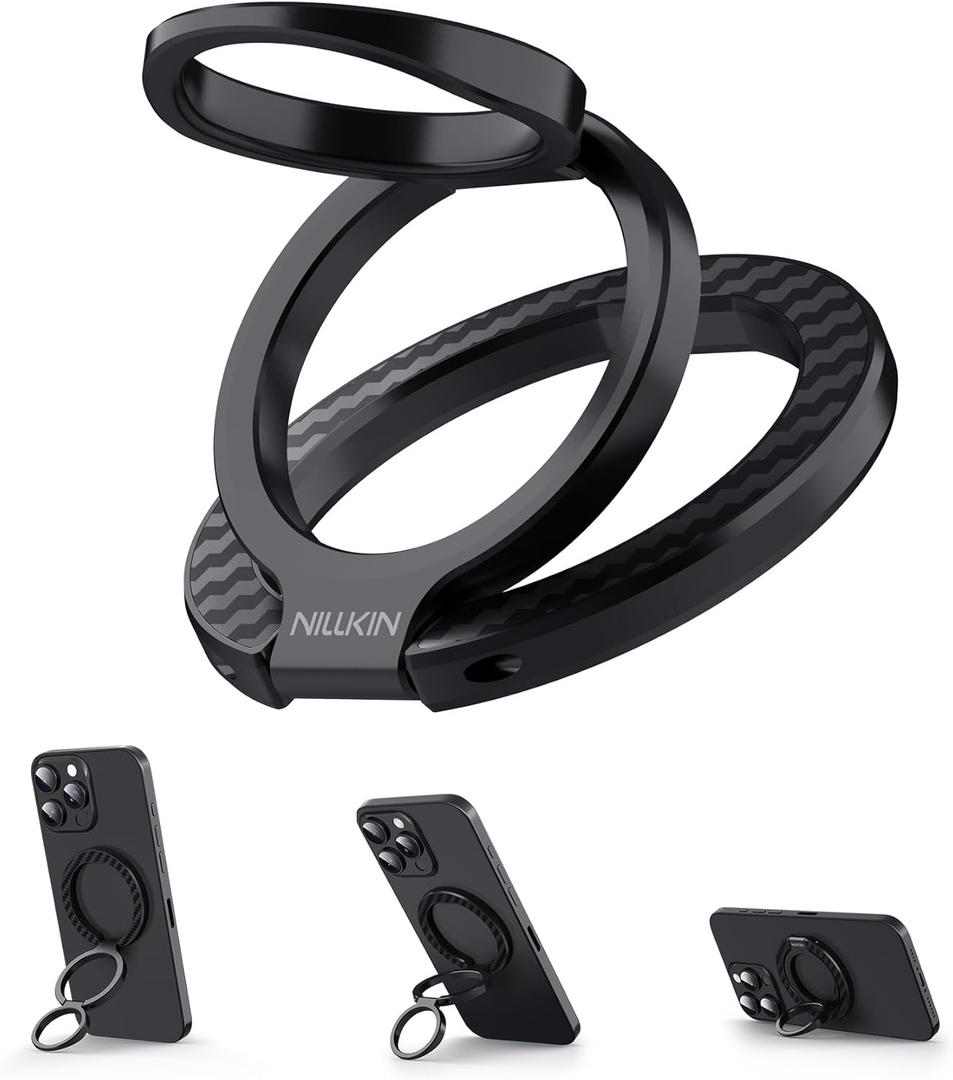 Nillkin MagSafe Phone Grip Ring Holder for Dual-Sided Magnet, Removable Magnetic Phone Ring Holder for iPhone 17/16/Pixel Snap Grip, Carbon Fiber, MagSafe Ring Stand, Accessories for iPhone, Black