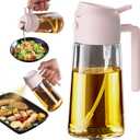 TrendPlain 16oz/470ml Glass Olive Oil Sprayer for Cooking - 2 in 1 Olive Oil Dispenser for Kitchen Gadgets, Air Fryer, Salad, and BBQ - Peach