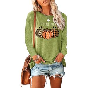 Womens Pumpkin Graphic Sweatshirts Crewneck Casual Fall Long Sleeve Tops (Medium, Green)