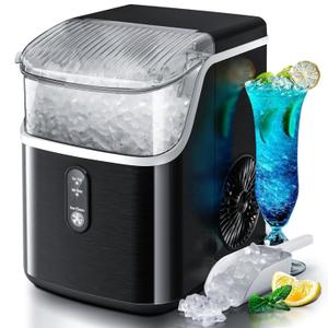 Antarctic Star Nugget Ice Maker Countertop, Chewable Nugget Ice Machine with One-Touch Operation, Self Cleaning, Fast Ice Making 34Lbs/24H, for Office/Home/Bar, Black
