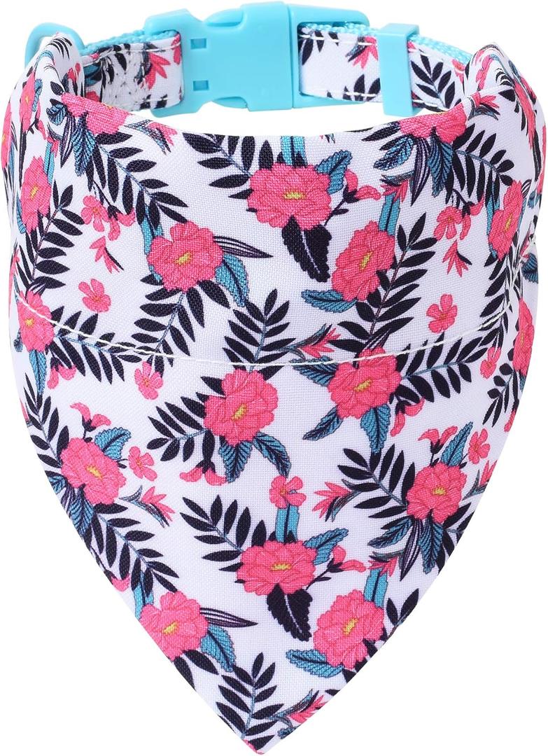Mile High Life - Cute Bandana Collar | Soft Poly Cotton Fabric Collars for Medium Dogs - Flower & Fruit Pattern (Peony)