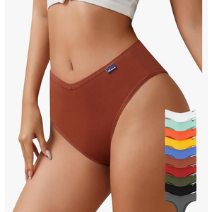 ASIMOON High Waisted Cotton Bikini Underwear for Women Sexy High Cut Cheeky Panties Ladies Stretch V Waist Panty S 10 Pack