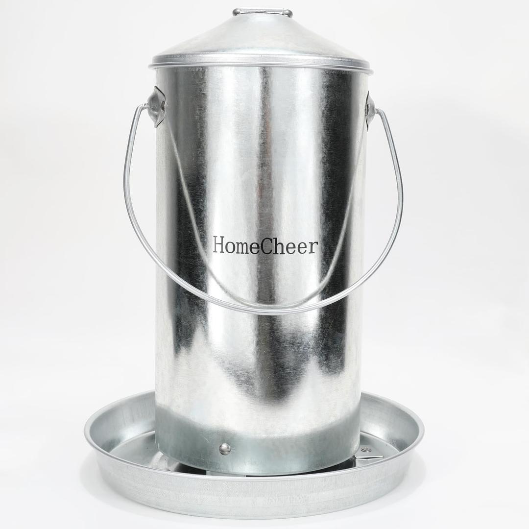 HomeCheer Galvanized Chicken Feeder with Lid  9 Pounds Capacity  Durable and RustResistant Poultry Feeder for Chickens, Ducks, and Other Poultry HC122 (9 lb)