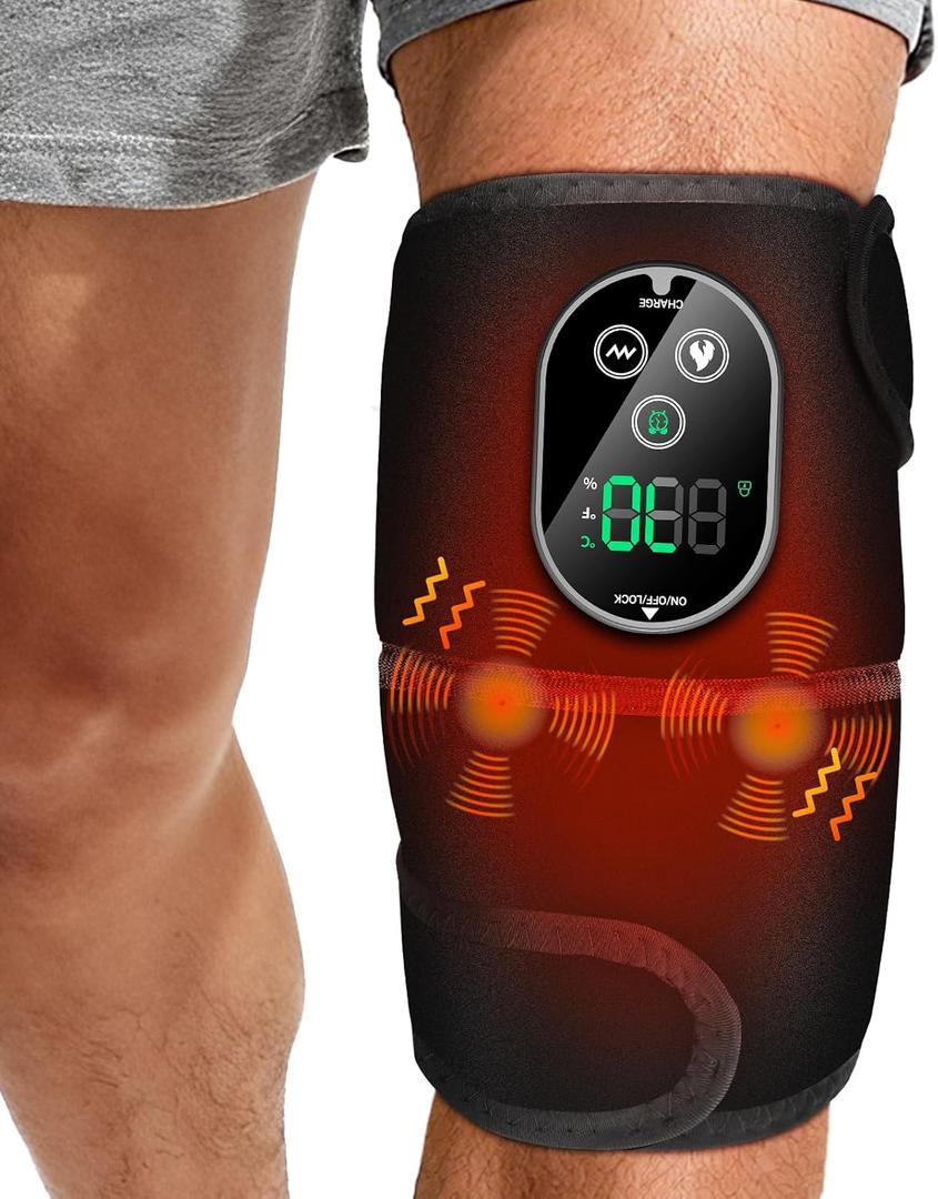 Cordless Knee Massager for Pain Relief, Knee Heating Pad for Knee Arthritis, Heating Pad for Knee Pain, 6 Heatings, 3 Vibrations, 3 Timers, Adjustable Strap for Shoulder, Elbow, Knee