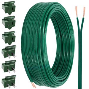 55FT SPT-1 18/2 Christmas Electrical Wire with 6PCS Vampire Plugs,18 Gauge 2 Conductor Electrical Wire,Low Voltage Landscape Lighting Wires,18 AWG Extension Cable for Christmas Holiday Outdoor Light