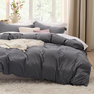 Bedsure Dark Grey Duvet Cover Queen Size - 3 Pieces Prewashed Cotton-Like Polyester Soft Bedding Set, Includes 1 Duvet Cover 90x90 Inches with Zipper Closure & 2 Pillow Shams, Comforter Not Included