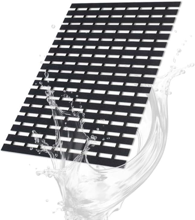 Bath Mat Non Slip Shower Mat Bathtub with Drain Holes and Heavy Duty Rubber No Suction Cups Sturdy Shower Stall Tub Mat for Bathroom, Shower Floor, Pool, SPA, (Black, 17"x26")