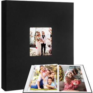 Aevdor 11x14 Photo Album Holds 64 Photos, Linen Cover Art Portfolio 11x14, Photo Album 11x14 Art Binder, 11x14 Art Portfolio Folder with Clear Plastic Sleeves for Kids & Artists Artwork Drawing, Black