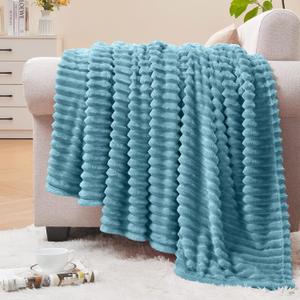 BEDELITE Fleece Throw Blanket for Couch 3D Ribbed Jacquard Soft and Warm Decorative Fuzzy Blanket Cozy, Fluffy, Plush Lightweight Washed Blue Throw Blankets for Bed, Sofa, 50x60 inches