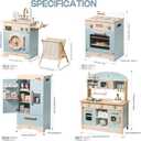 ROBOTIME Wooden Play Kitchen, Toddler Kitchen Playset with Oven, Fridge & Washing Machine, Kids Kitchen Playset Gift for 3+ Year Old Boys & Girls, Small