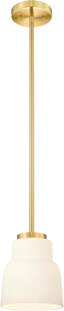 FEMILA Brushed Gold Pendant Light with Milk Glass Shade, Modern Hanging Light Fixture for Kitchen Island, Dining Room, Bar, E26 Socket, Adjustable Height, 4FYD87MIL BG